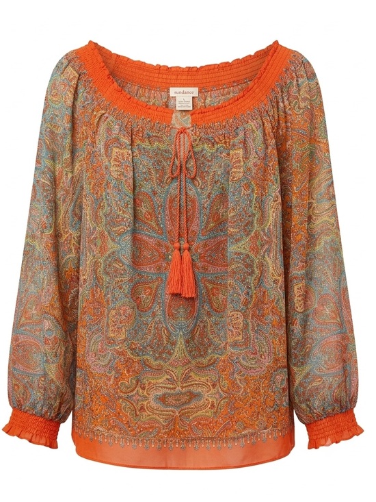 Sundance Tops - Sundance Orange Paisley Peasant Tunic Silk Large